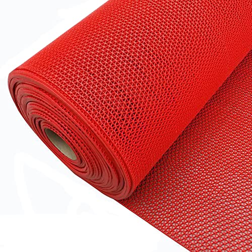 WLWLEO Drainage Flooring Mats Commercial Anti-Fatigue Rubber Matting 3x10 Ft Heavy Duty Non-Slip Floor Mats for Swimming Pool Shower Room Bathroom Garage Kitchen Patio,Red,0.9×3M - color: Red