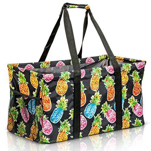 Extra Large Utility Tote Bag - Oversized Collapsible Beach Bag - Pineapple - color: Pineapple Black