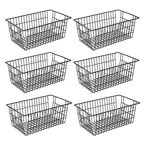 Redrubbit Wire Storage Baskets, Large Farmhouse Metal Freezer Basket Storage Organizer Bins with Handles for Kitchen Cabinets, Pantry, Closets, Bedrooms, Bathrooms, Set of 6, Black - color: Black, size: 6 Pack