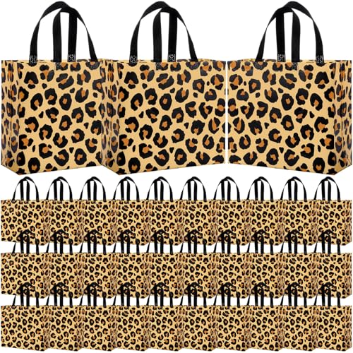 Abbylike 30 Pcs Brown Leopard Gift Bags, Animal Print Reusable Tote - style: Brown Leopard