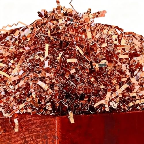 PAPER FAIR Metallic Rose Gold Crinkle Cut Paper Shredded Filler, 5OZ Pink Grass Raffia Tissue, Strands Shred Craft Bedding Cushion, Wedding Mothers Day Bridesmaid Engagement Gift Boxes Bags Retail - color: Metallic Rose Gold
