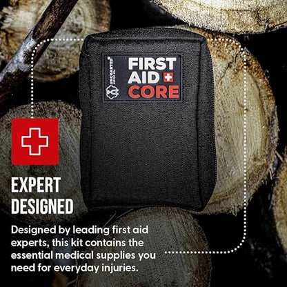 Uncharted Supply Co. First Aid Core – Travel-Size First Aid Kit with 30+ Pieces, Water-Resistant Nylon Pouch, MOLLE Attachment & Labeled Pockets – Compact Emergency Kit for Purse, Locker, Bag