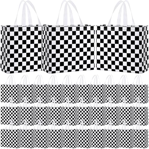 Abbylike 30 Pcs Checkered Racing Gift Bags Bulk, Large Reusable Tote Bags - style: Checkered Racing