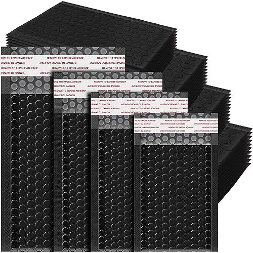 Henoyso 100 Pcs Black Bubble Mailer 4 Sizes Self Adhesive Padded Envelopes - color: black