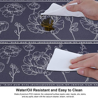 Kitchen Floor Mat Set of 2, Anti Fatigue Kitchen Mat 17"x47"+17"x29" - color: Navy Blue, size: 17"x47"+17"x29"