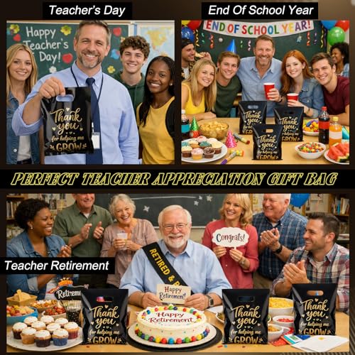 Kolldenn 50 Pcs Black Employee Appreciation Gift Bags Bulk - color: Black, style: Thank You for Helping Me Grow