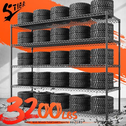 REIBII Storage Shelves 3200 LBS Capacity Wire Shelving with Wheels Heavy Duty Metal Shelf for Warehouses, Garage,Kitchens, School,Commercial Shelf, 73" H X 60" W X 18" D, 2 Pack - size: 2 Set-60''W X 18'' D X 73'' H