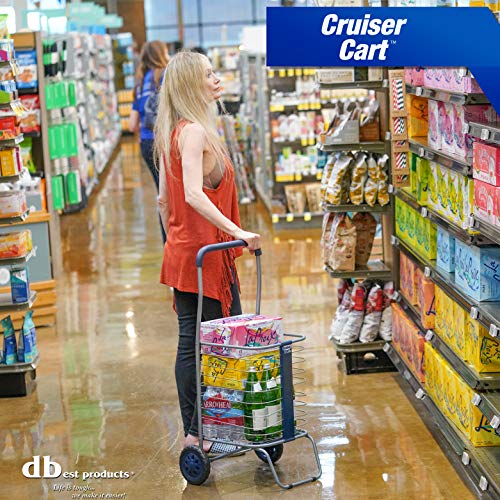 Cruiser Cart Shopping Cart Grocery Rolling Folding Laundry Basket on Wheels Foldable Utility Trolley Compact Lightweight Collapsible - color: Navy, style: 2-Wheel