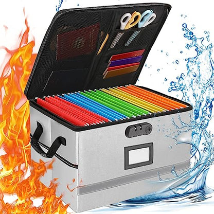 EXLIFBAG Fireproof File Organizer with Lock, 1 Layer - color: Grey, size: 1 Layer
