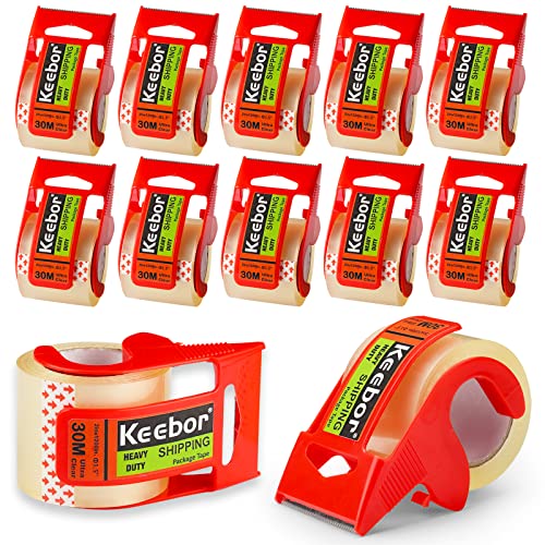 Packing Tape with Dispenser, 12 Rolls Clear Shiping Package Tape, 2'' x 32.8 yd, 1.5'' Core, Designed for Packing, Shipping & Mailing - size: 12 rolls