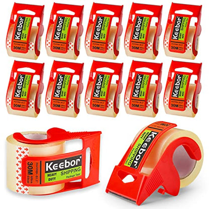 Packing Tape with Dispenser, 12 Rolls Clear Shiping Package Tape, 2'' x 32.8 yd, 1.5'' Core, Designed for Packing, Shipping & Mailing - size: 12 rolls