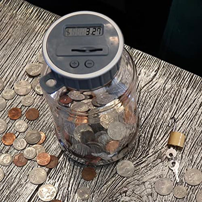 Locking Digital Coin Bank Savings Jar - Pennies Nickles Dimes Quarter Half Dollar Change Counter | Clear Jar with LCD Display - style: Locking