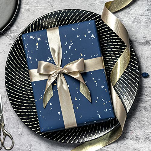 WRAPAHOLIC Navy Blue Wrapping Paper Roll - Mini Roll - 17 Inch x 16.5 Feet - Navy Blue Gold Design with Silky Touch Perfect for Birthday, Wedding, Baby Shower, Holiday - color: Cyan Blue, size: 17 inch x 16.5 feet