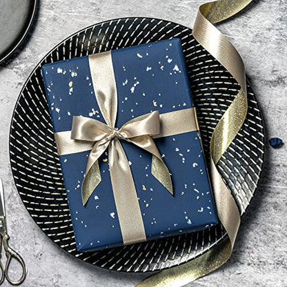 WRAPAHOLIC Navy Blue Wrapping Paper Roll - Mini Roll - 17 Inch x 16.5 Feet - Navy Blue Gold Design with Silky Touch Perfect for Birthday, Wedding, Baby Shower, Holiday - color: Cyan Blue, size: 17 inch x 16.5 feet