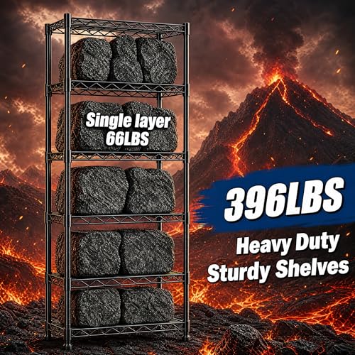 GRANNY SAYS 6-Tier Narrow Storage Shelves for Small Spaces, 15.8" W Metal Shelving Unit, Adjustable Storage Rack, Freestanding Shelf for Pantry, Garage, Closet, Office, Black - size: 15.8"W x 63"H x 11.8"D