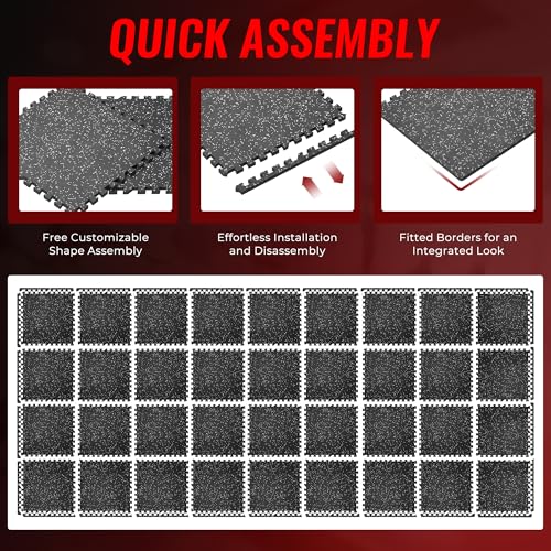 SUPERJARE 0.79'' Extra-Thick 36 Pcs 144 Sq Ft Exercise Equipment Mats - color: Black/Grey, size: 36 Tiles (144 Sq Ft)