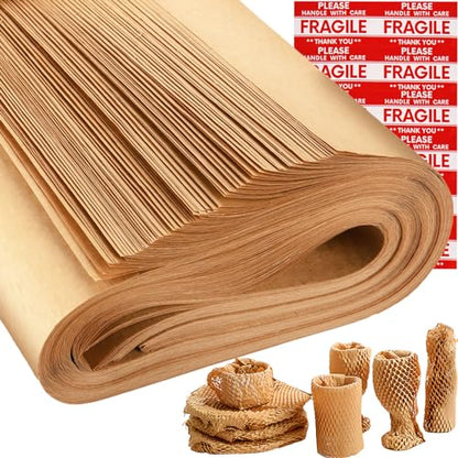Packing Paper Sheets For Moving, MINHAO Honeycomb Packing Paper Sheets with 1.6X Stretchability for Shipping, Box Filler, Wrapping and Protecting Fragile Items Easy Use 4.74 Lbs (100 Sheets, 28"x15") - size: 100 PCS Sheets 28" x 15" 4.74 Lbs