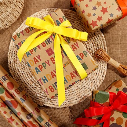 VOWOVOSDAY Birthday Wrapping Paper,Gift Wrapping Paper Roll,Kraft Wrapping Paper-17 inch X 33 Feet Per roll,Colorful Happy Birthday Pattern for Boys Girls,Baby Shower(10Happy Birthday) - color: Kraft Happy Birthday
