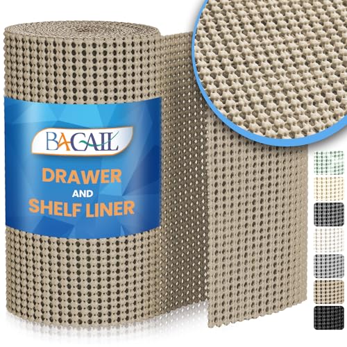 BAGAIL Non-Adhesive Shelf Liner, Thick Strong Grip Drawer Liners for Kitchen Cabinets, Heavy-Duty Easy Cut Cabinet Liners for Shelves, Pantry, Bathroom Cupboards - 17.5" x 20FT, Beige - color: Beige, size: 17.5"W x 240"L