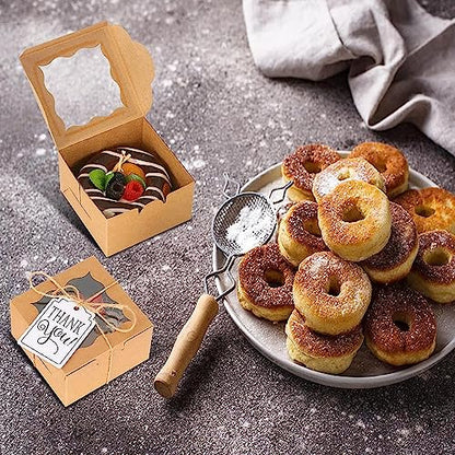 KPOSIYA 120pcs Small Cookie Boxes with Window, 4x4x2.5 Brown Bakery Box - color: Brown, size: 120