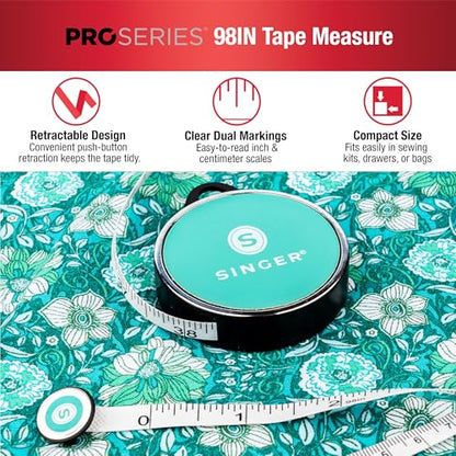 SINGER 50003 ProSeries Retractable Tape Measure, 98-Inch, Teal