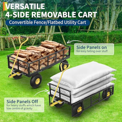 Garvee 900 lbs Steel Garden Dump Cart with Removable Sides, Convert to Flatbed, Heavy Duty Yard Cart with 180°Rotating Handle & 10" All Terrain Wheels, Utility Dump Wagon for Lawn Farm Backyard - color: Black