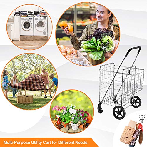 Wellmax Folding Shopping Cart for Seniors, Metal Grocery Cart, 66 lb Max - size: Large