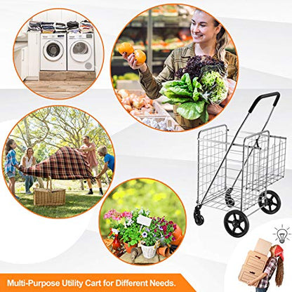 Wellmax Folding Shopping Cart for Seniors, Metal Grocery Cart, 66 lb Max - size: Large