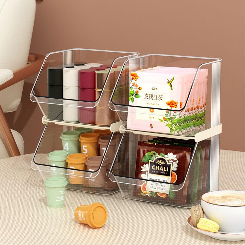 2-Tier Transparent Acrylic Small Items Storage Organizer Counter Stackable Wall Mounted Hanging Bins for Kitchen,Bathroom,Office Caddy (Transparent, 2-Tier)