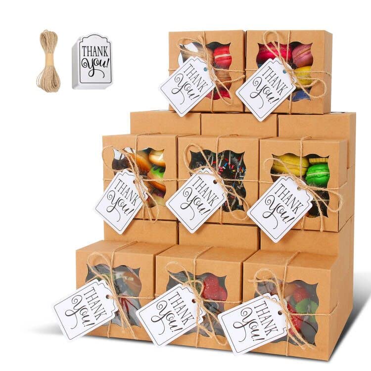 KPOSIYA 10pcs Small Cookie Boxes with Window, 4x4x2.5 Brown Bakery Box - color: Brown, size: 10
