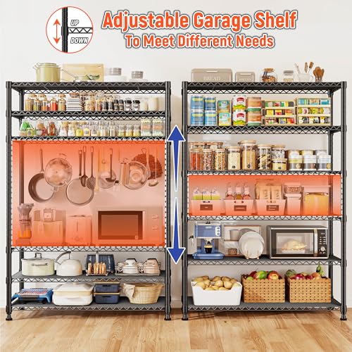 REIBII 6 Tier Metal Shelving, Space Saving & Shelf Adjustable for Kitchen - size: 【6 Tier】75"H X 35"W X 14"D