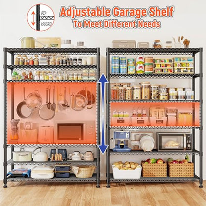 REIBII 6 Tier Metal Shelving, Space Saving & Shelf Adjustable for Kitchen - size: 【6 Tier】75"H X 35"W X 14"D