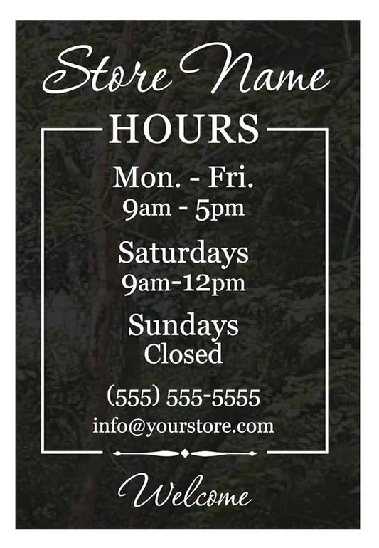 Business Hours Company Store Fully Custom Personalized Glass Door Window Storefront Professional Sign Decal Stencil