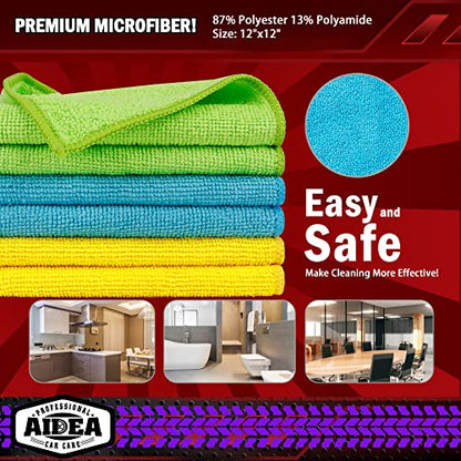 AIDEA Microfiber Cleaning Cloth-200PK, Microfiber Towels for Cars, 12×12" - color: Yellow Blue Green, size: 200PK