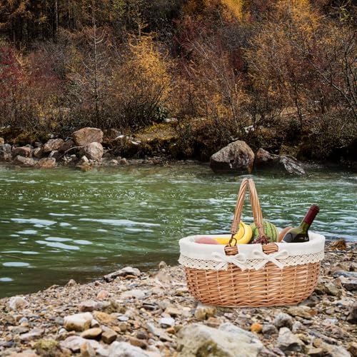 Good GAIN Wicker Picnic Basket w/Fold Handles,Willow Empty Baskets,White - color: Cream