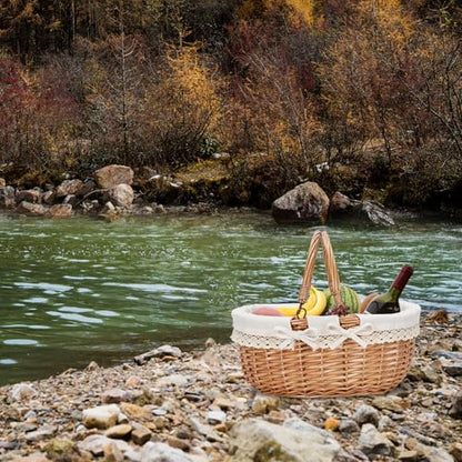 Good GAIN Wicker Picnic Basket w/Fold Handles,Willow Empty Baskets,White - color: Cream