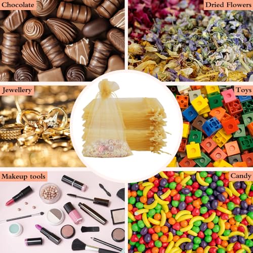 100PCS Organza Bags, 4x6 inch Small Mesh Sachets, Gold Sheer Wedding & Party Favor Bags for Candy, Jewelry, Bracelets and Small Gifts - color: Gold
