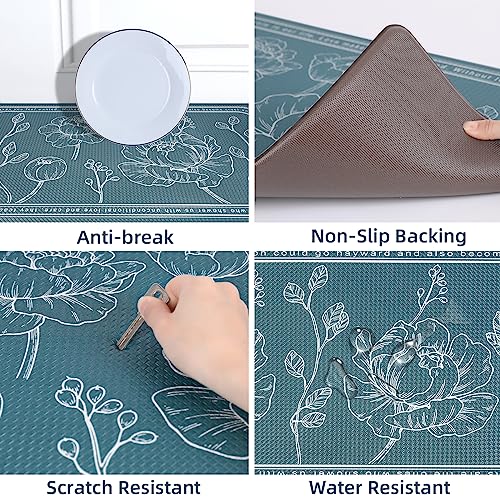 Kitchen Floor Mat Set of 2, Anti Fatigue Kitchen Mat 17"x59"+17"x29" - color: Teal, size: 17"x59"+17"x29"
