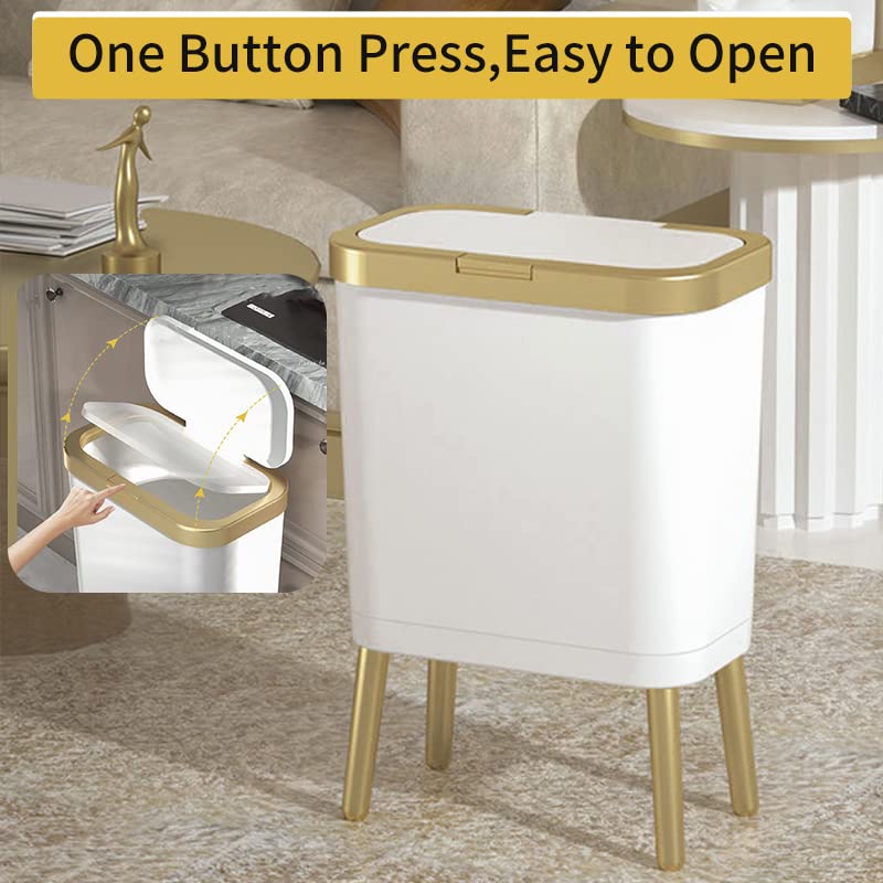Procade 4 Gallon Bathroom Trash Can with Lid,Slim White and Gold Trash Bin - color: White