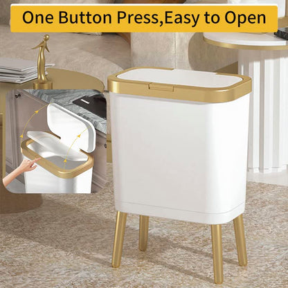 Procade 4 Gallon Bathroom Trash Can with Lid,Slim White and Gold Trash Bin - color: White
