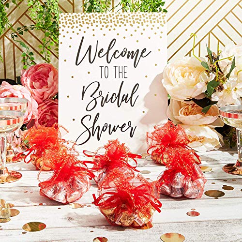 100pcs Round Organza Bags Red, 9.8 Inch Jewelry Candy Pouch Drawstring Christmas Wedding Party Favor Gift Packaging Bags - color: Red