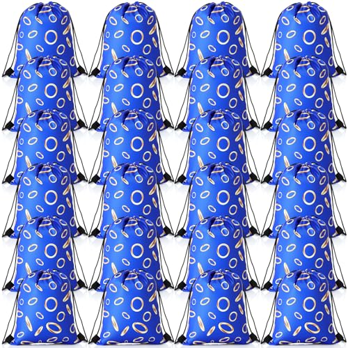 Abbylike 24 Pcs Blue Gold Rings Party Favor Drawstring Bags Birthday Gifts - style: Blue Gold Rings
