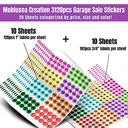 Mobiusea Creation 3120pcs Garage Sale Stickers Price Stickers - size: Labels Set | 3120 pcs