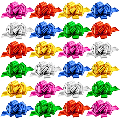 Chunyin 72 Pcs 5 Inch Pull Bows for Gift Wrapping Gift Bows, classic Color - color: Red, Gold, Green, Rose Red, Silver, Blue
