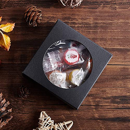 BENECREAT 24 Pack Kraft Paper Boxes with Clear Window 3x3x1.2 Black Kraft Gift Packaging Boxes for Bakery Cookies Cake Candy Wedding Party, Festival Gift Packaging - color: Black, size: 3 X 3 X 1.2 Inch (Pack of 24)