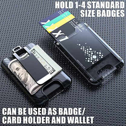 LIUGX Badge Holder with Metal Clip, Carbon Fiber-Texture, Hold 4 Cards - color: Black
