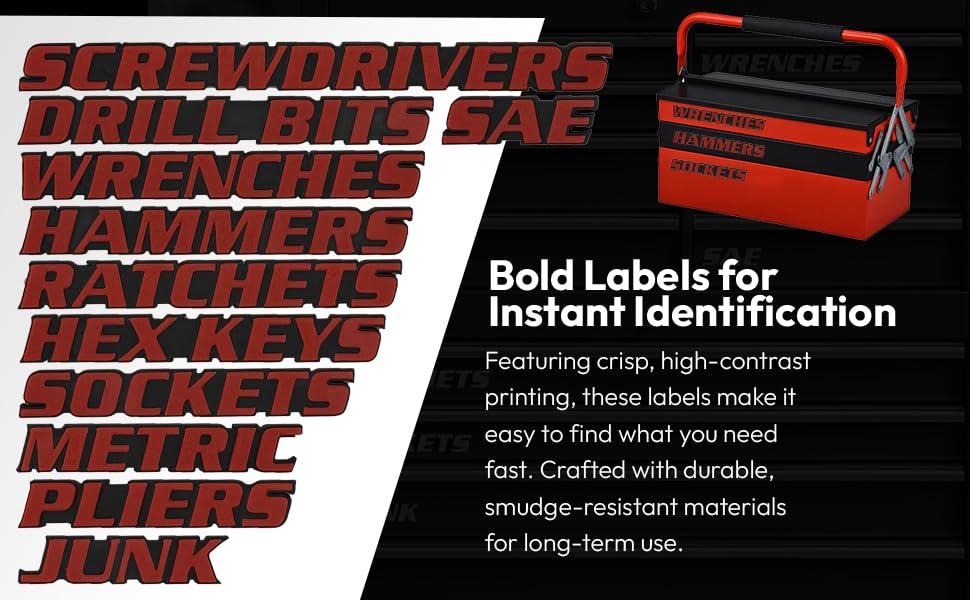 Magnetic Toolbox Labels, 11 Pack, Tool Chest Drawers, USA Made (Red) - color: Red