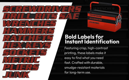 Magnetic Toolbox Labels, 11 Pack, Tool Chest Drawers, USA Made (Red) - color: Red