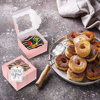 KPOSIYA 60pcs Small Cookie Boxes with Window, 4x4x2.5 Pink Bakery Box - color: Pink, size: 60