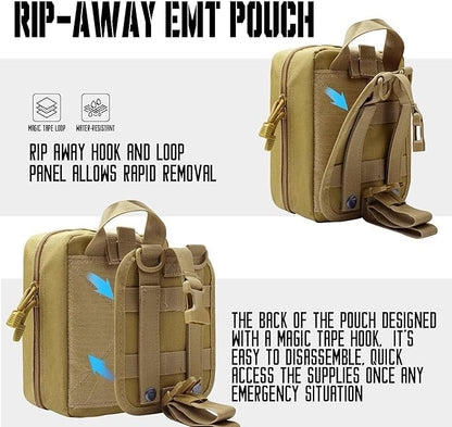Ifak Trauma Kit, 74 Piece Upgrade Molle Refill Tactical First Aid Supplies - color: Tan